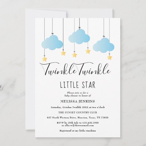 Twinkle Twinkle Little Star Blue Boy Baby Shower Invitation