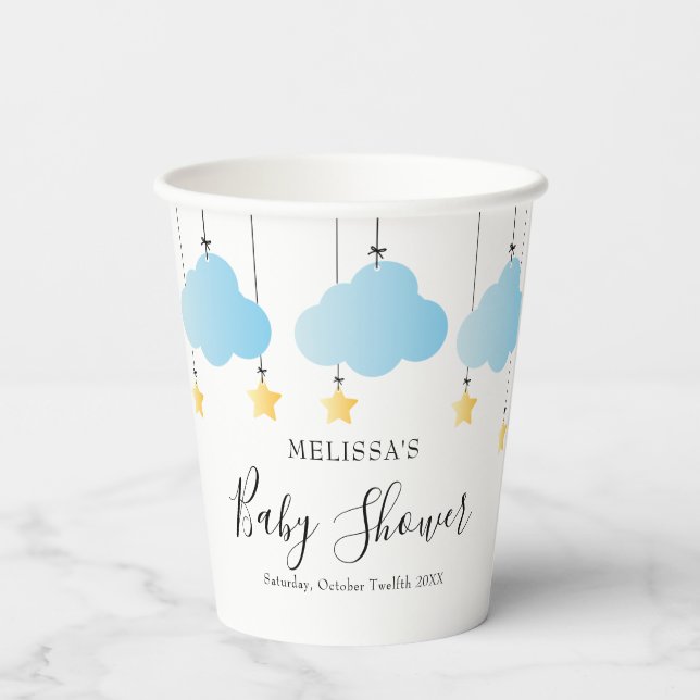 Twinkle Twinkle Little Star Blue Boy Baby Shower Paper Cups (Back)
