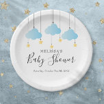 Twinkle Twinkle Little Star Blue Boy Baby Shower Paper Plates<br><div class="desc">Featuring cute blue clouds and golden stars on strings,  on a white background with elegant modern typography. These paper plates are perfect for a special baby boy shower,  sprinkle or couples shower. Personalize with your special event details. Designed by Thisisnotme©</div>