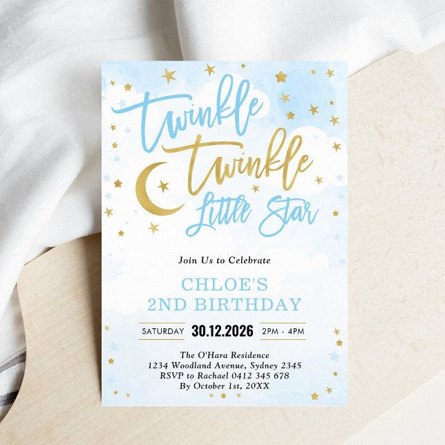 Twinkle Twinkle Little Star Blue Boy Birthday Invitation (Creator Uploaded)