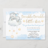 Twinkle twinkle little star blue gold baby shower invitation (Front)