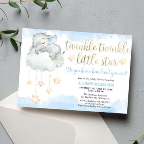 Twinkle twinkle little star blue gold baby shower invitation