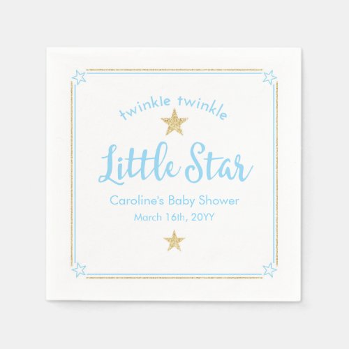 Twinkle Twinkle Little Star Blue Gold Baby Shower Napkins