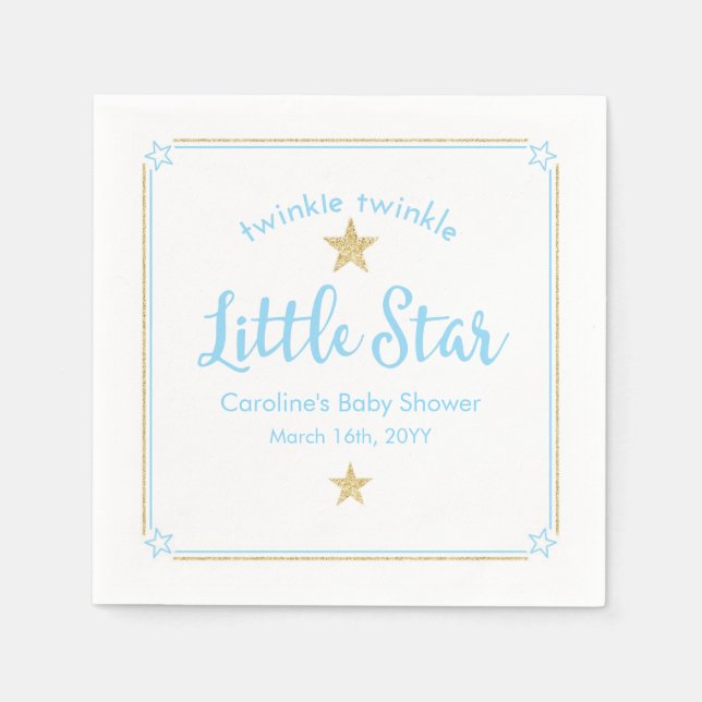 Twinkle Twinkle Little Star Blue Gold Baby Shower Napkins (Front)