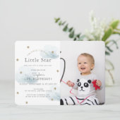 Twinkle Twinkle Little Star Blue Photo Birthday Invitation (Standing Front)