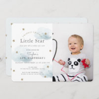 Twinkle Twinkle Little Star Blue Photo Birthday Invitation