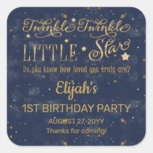 Twinkle Twinkle Little Star Boy 1st Birthday Party Square Sticker