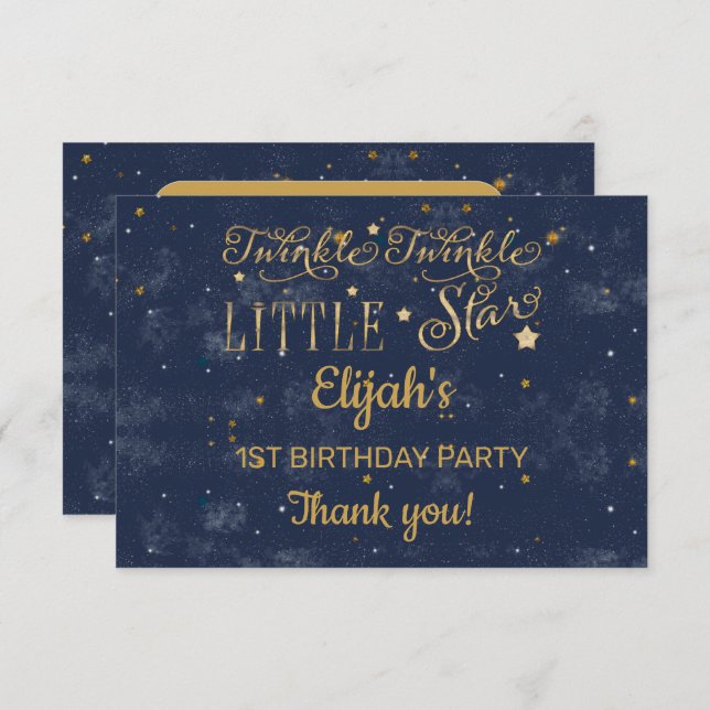 Twinkle Twinkle Little Star Boy 1st Birthday Party Thank You Card (Front/Back)