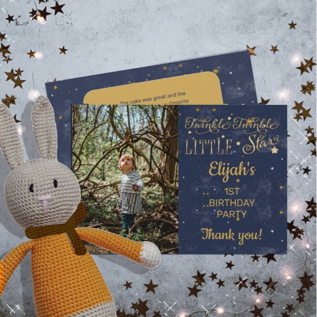 Twinkle Twinkle Little Star Boy 1st Birthday Party Thank You Card (Creator Uploaded)