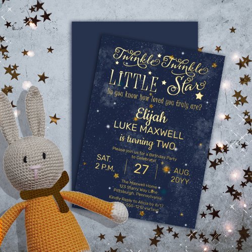 Twinkle Twinkle Little Star Boy 2nd Birthday Party Invitation