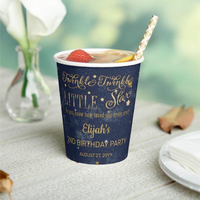 Twinkle Twinkle Little Star Boy 2nd Birthday Party Paper Cups (Insitu)