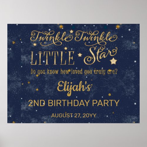 Twinkle Twinkle Little Star Boy 2nd Birthday Party Poster