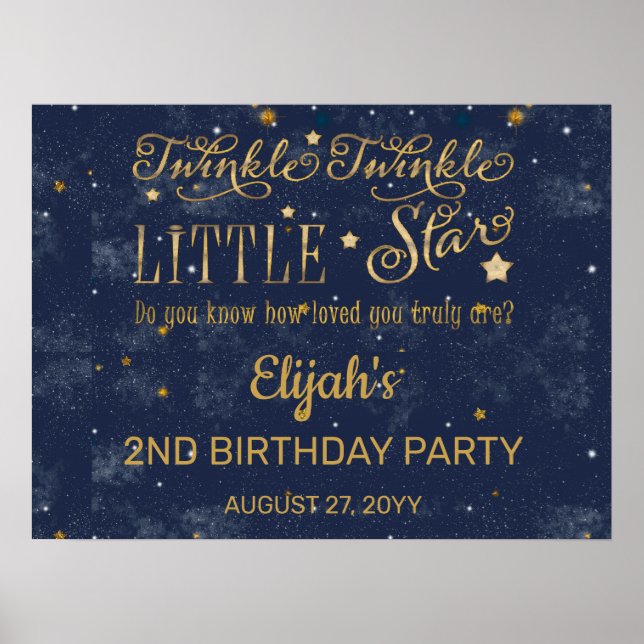Twinkle Twinkle Little Star Boy 2nd Birthday Party Poster (Front)