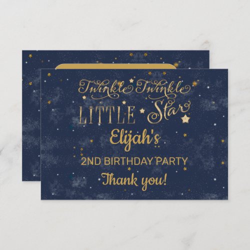 Twinkle Twinkle Little Star Boy 2nd Birthday Party Thank You Card