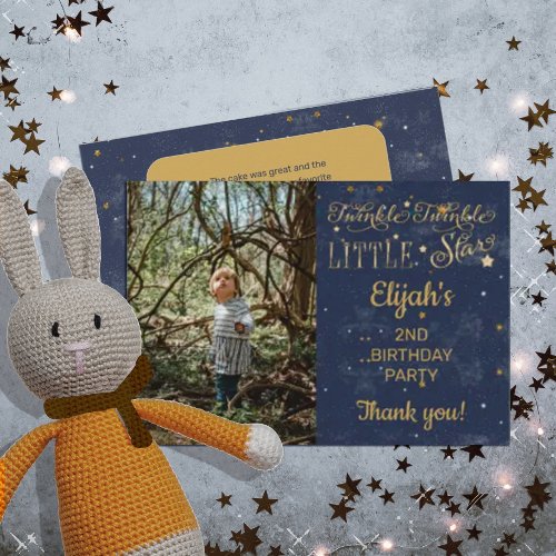 Twinkle Twinkle Little Star Boy 2nd Birthday Party Thank You Card