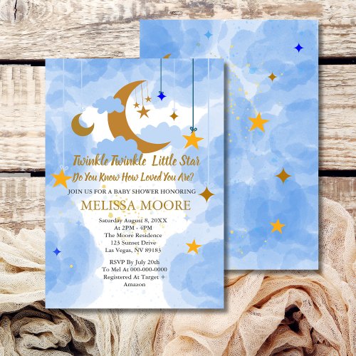 Twinkle Twinkle Little Star Boy Baby Shower Invitation