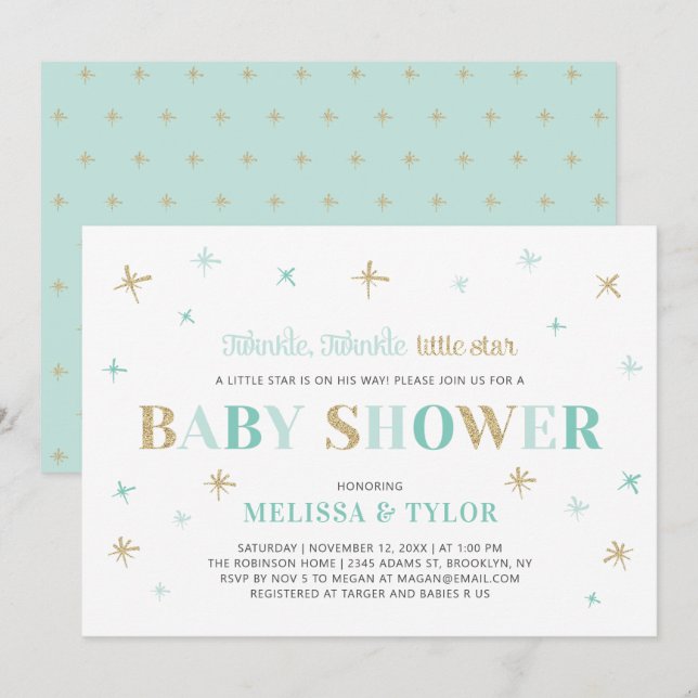 Twinkle Twinkle Little Star Boy Baby Shower Invitation (Front/Back)