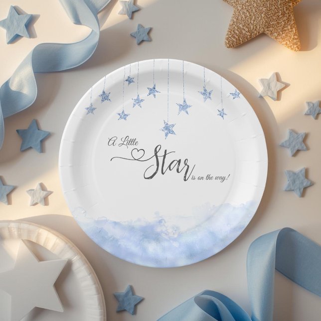 Twinkle Twinkle Little Star Boy Blue Baby Shower Paper Plates (Creator Uploaded)