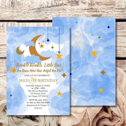 Twinkle Twinkle Little Star Boy First Birthday Invitation