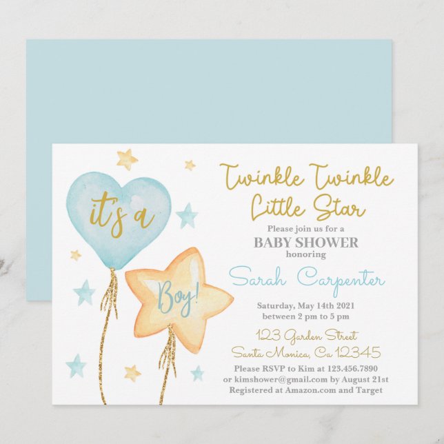 Twinkle Twinkle Little Star boy Invitation (Front/Back)
