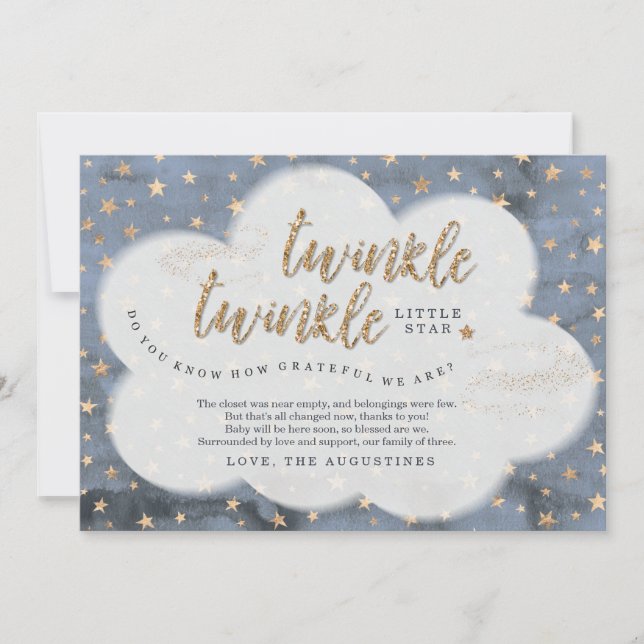 Twinkle Twinkle Little Star Boys Blue Baby Shower Thank You Card (Front)