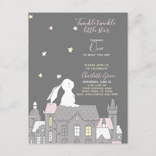 Twinkle Twinkle Little Star Bunny 1st Birthday Invitation Postcard