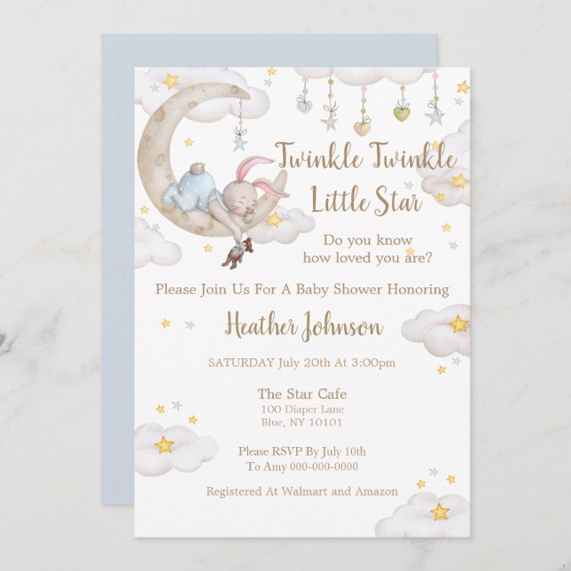 Twinkle Twinkle Little Star Bunny Baby Shower Invitation (Front/Back)
