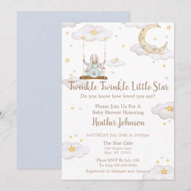 Twinkle Twinkle Little Star Bunny Baby Shower Invitation (Front/Back)