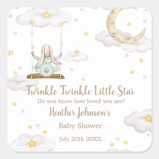 Twinkle Twinkle Little Star Bunny Baby Shower Square Sticker (Front)