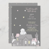 Twinkle Twinkle Little Star Bunny Twins 1st Party Invitation