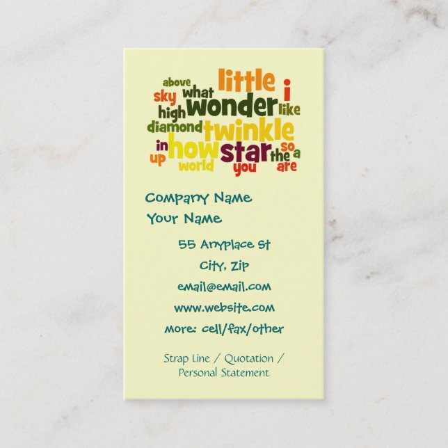 Twinkle Twinkle Little Star business card template (Front)