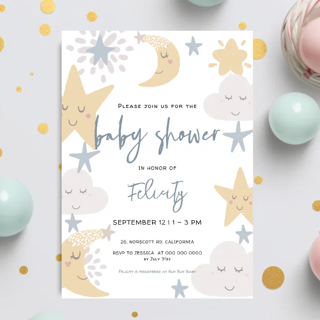 Twinkle Twinkle Little Star Celestial Baby Shower Invitation | Zazzle