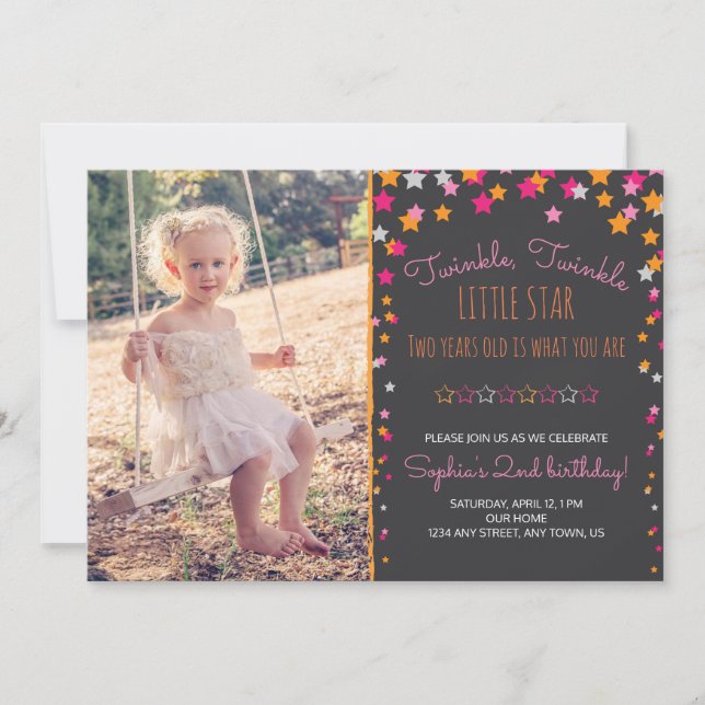 Twinkle Twinkle Little Star Chalkboard Birthday Invitation (Front)