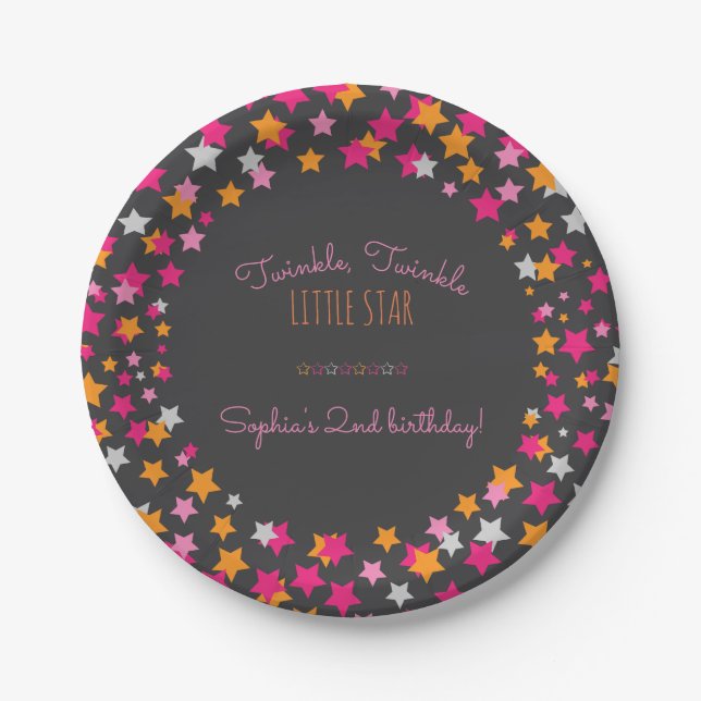 Twinkle Twinkle Little Star Chalkboard Birthday Paper Plates (Front)