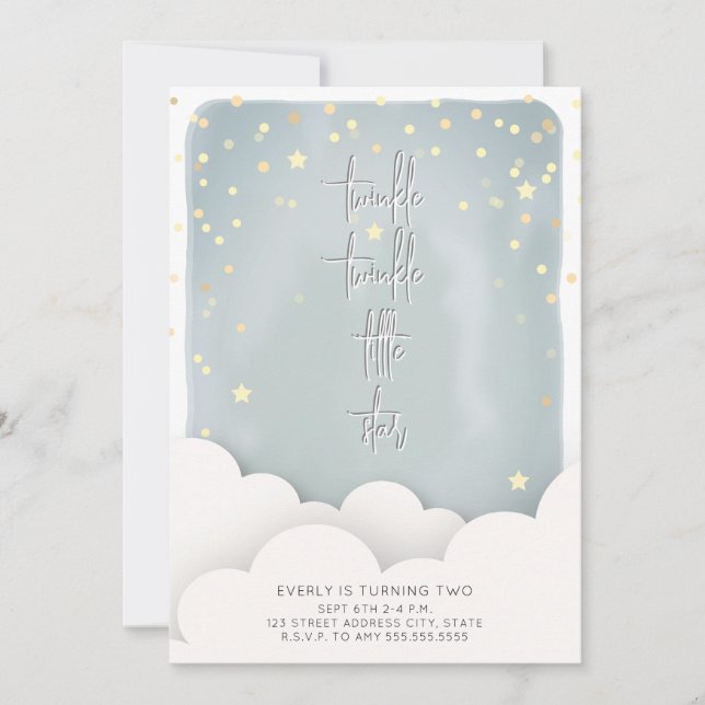 Twinkle Twinkle Little Star Clouds Birthday Invitation (Front)