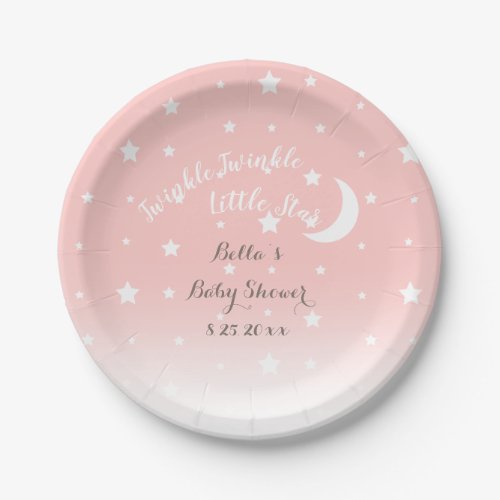 Twinkle Twinkle Little Star Coral Pink Paper Plate