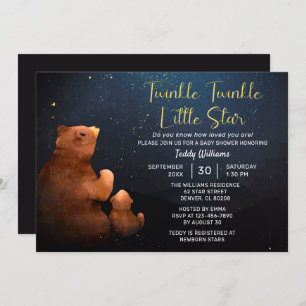 Twinkle Twinkle Little Star Cute Bear Baby Shower Invitation