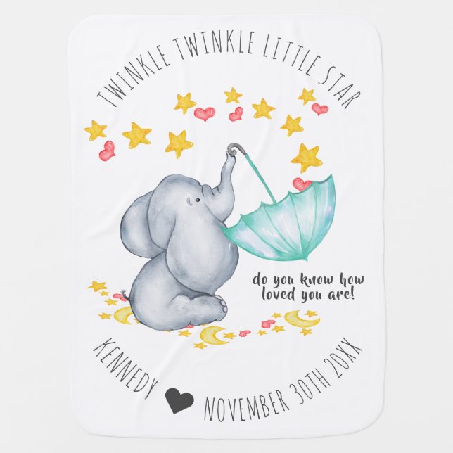 Twinkle Twinkle Little Star Cute Elephant Baby Blanket (Front)