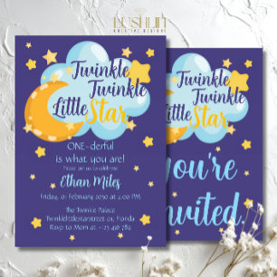 Twinkle Twinkle Little Star Cute First Birthday Invitation
