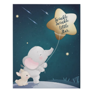 Twinkle Twinkle Little Star Elephant and Bunny Faux Canvas Print