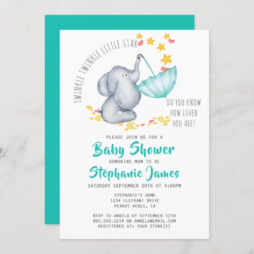 Twinkle Twinkle Little Star Elephant Baby Shower Invitation