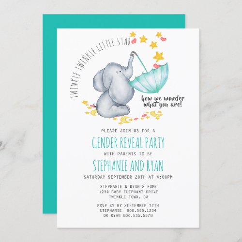 Twinkle Twinkle Little Star Elephant Gender Reveal Invitation