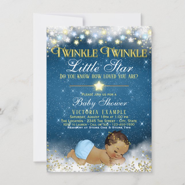 Twinkle Twinkle Little Star Ethnic Baby Boy Shower Invitation (Front)