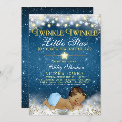 Twinkle Twinkle Little Star Ethnic Boy Shower Invitation