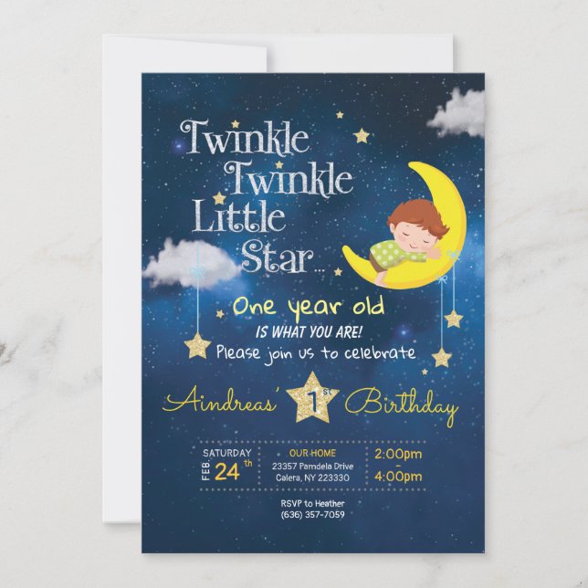 Twinkle Twinkle Little star First birthday Invitat Invitation (Front)
