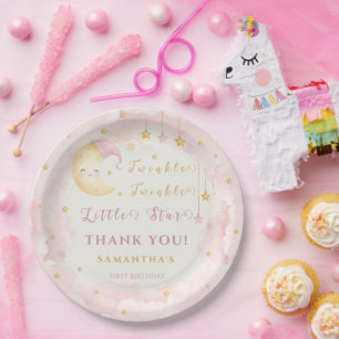 Twinkle Twinkle Little Star First Birthday Pink Paper Plates