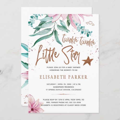 Twinkle twinkle little star floral baby shower invitation