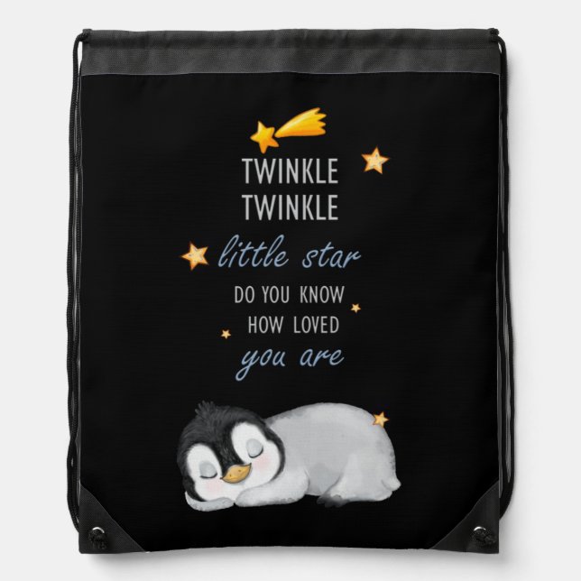 Twinkle, Twinkle Little Star for Sleep Penguin  Drawstring Bag (Front)