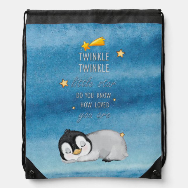 Twinkle, Twinkle Little Star for Sleep Penguin  Drawstring Bag (Front)
