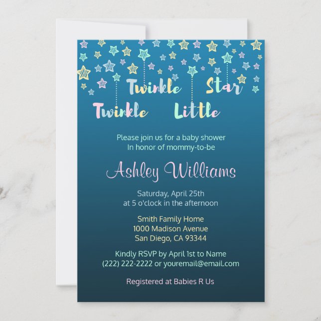Twinkle Twinkle Little Star Gender Reveal Blue Invitation (Front)